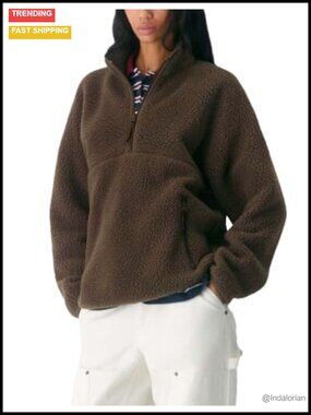 Women's Fleece Pullover Sherpa Quarter Zip Fuzzy Jacket Loose Fit